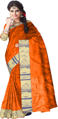 

Javuli Woven Arani Pattu Handloom Silk Cotton Blend Saree(Orange, Gold), Gold;orange