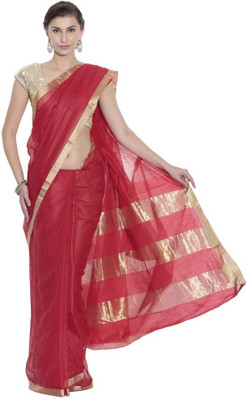 

AVR FASHIONS Solid Banarasi Silk Saree(Red)