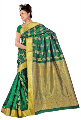

Parisha Printed Daily Wear Art Silk Saree(Green, Yellow), Green & gold