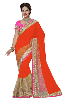 

Ishin Embellished Fashion Georgette Saree(Orange)