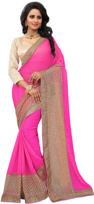 

Khoobee Self Design, Embroidered, Embellished Fashion Chiffon, Georgette Saree(Pink)