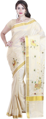 

SriSyndicate Embroidered Fashion Cotton Saree(White), Karigan