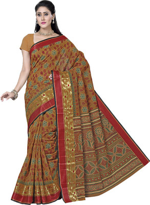 

Rani Saahiba Printed Gadwal Polycotton Saree(Brown)