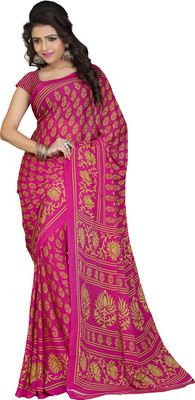 

Jiya Self Design, Printed Fashion Crepe Saree(Pink, Beige), Beige;pink