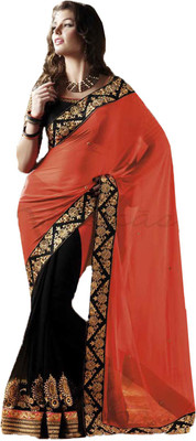 

Helixenterprise Printed Fashion Handloom Georgette Saree(Black), Black;pink