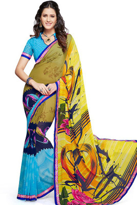

PSHOPEE Printed Fashion Chiffon Saree(Light Blue)