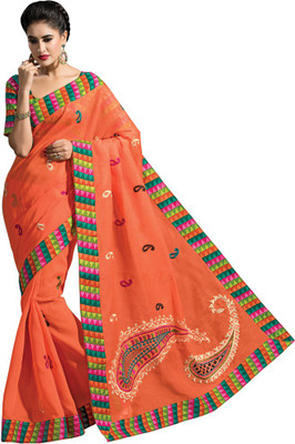 

Shelina Embroidered Fashion Cotton Saree(Pink)