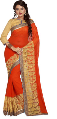 

Khoobee Self Design, Embroidered Fashion Chiffon, Jacquard Saree(Orange)