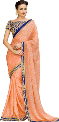 

Manthan Embroidered Daily Wear Satin, Chiffon Saree(Orange), Light orange