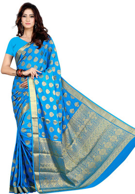 Roopkala Silks Woven Mysore Georgette Saree(Blue), Light blue