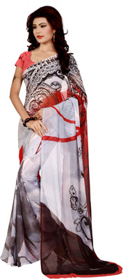 

LaazreeFashion Floral Print Bollywood Georgette Saree(Orange, White)