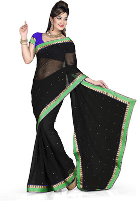 

Ishin Embellished Fashion Chiffon Saree(Black)