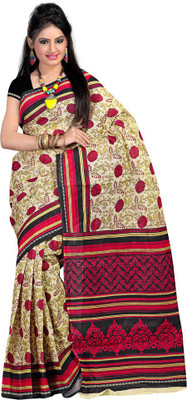 

TAARIKA Printed Daily Wear Cotton Saree(Beige, Red, Black), Beige;black;red