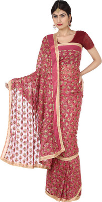 

Ethnic Bliss Lifestyles Self Design Fashion Handloom Chiffon Saree(Magenta), Magenta with multicoloured emboridery