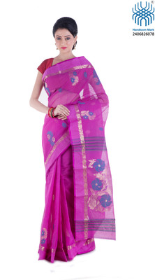

Tantuja Woven Tangail Cotton Saree(Pink), Blue