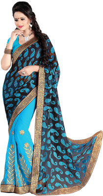 

Jiya Self Design, Embellished, Embroidered Fashion Jacquard, Georgette Saree(Black, Light Blue), Black;sky blue