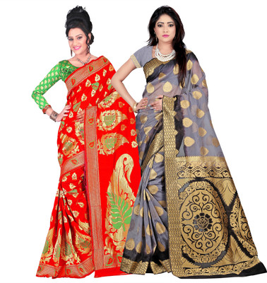

Weavedeal Embellished Kanjivaram Silk Cotton Blend Saree(Pack of 2, Multicolor)