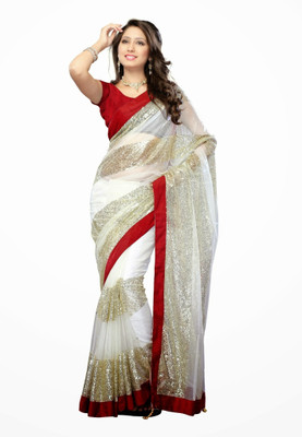 

Dancing Girl Solid Bollywood Net Saree(White)
