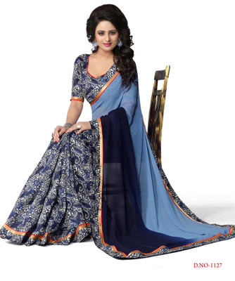 

Indianbeauty Self Design, Solid, Printed Fashion Georgette Saree(Light Blue, Blue)