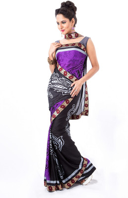 

Cenizas Floral Print Fashion Crepe Saree(Purple)