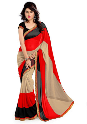 

Cenizas Solid Fashion Chiffon Saree(Red)