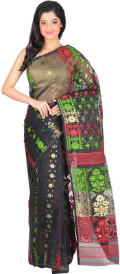RLBFashion Woven, Self Design Jamdani Handloom Cotton, Art Silk Saree(Black)