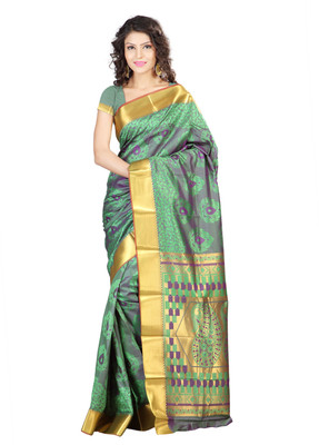 

Varkala Silk Sarees Woven Kanjivaram Jacquard Saree(Green)