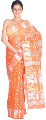 

RLBFashion Self Design Jamdani Handloom Cotton, Art Silk Saree(Orange)