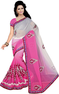 

Party Wear Dresses Embroidered Fashion Georgette Saree(Pink)