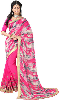 

Saara Printed Fashion Georgette Saree(Pink, Grey), Pink and grey