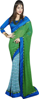 

Saara Printed Fashion Georgette Saree(Green, Blue), Green and sky blue