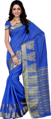 

Mimosa Woven Kanjivaram Tussar Silk Saree(Blue), Royal blue