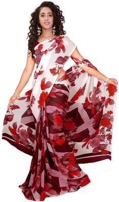 

Lovelylook Printed Daily Wear Georgette Saree(White, Red), Off white & red