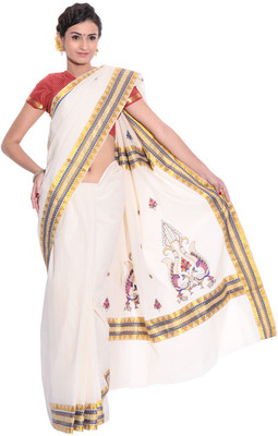 

Darps Self Design Balarampuram Cotton Saree(Multicolor), Cream