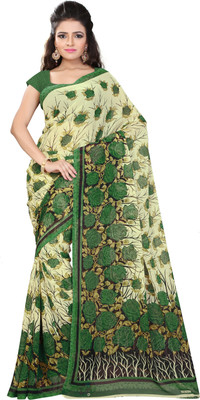 

Khushali Self Design, Printed Fashion Georgette Saree(Beige, Green)