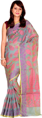 Chandrakala Self Design Banarasi Cotton Saree(Grey, Pink)