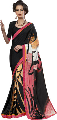 

Parisha Printed Fashion Crepe Saree(Pack of 2, Multicolor), Black & pink