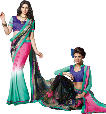 

Lovelylook Printed Daily Wear Silk, Georgette Saree(Black, Multicolor), Black & multi