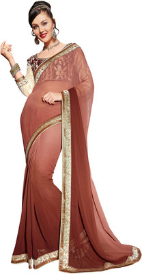

Lovely Look Embroidered Daily Wear Georgette Saree(Brown)