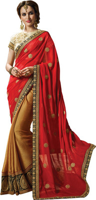 

Saara Embroidered Fashion Chiffon Saree(Red), Red & beige