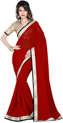 

Desi Butik Printed Fashion Chiffon Saree(Red), Dark red