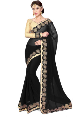 

Sourbh Sarees Plain Fashion Georgette Saree(Black)
