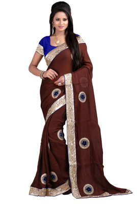 

Fashiondeal Embroidered Bollywood Satin Saree(Brown)