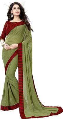 

Jiya Self Design, Printed Fashion Georgette Saree(Green, Red, Black), Black;green;red