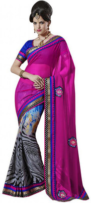 

Desi Butik Self Design Fashion Chiffon Saree(Pink)