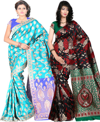 

It's Banii Woven Banarasi Handloom Banarasi Silk Saree(Pack of 2, Blue, Black), Black;blue