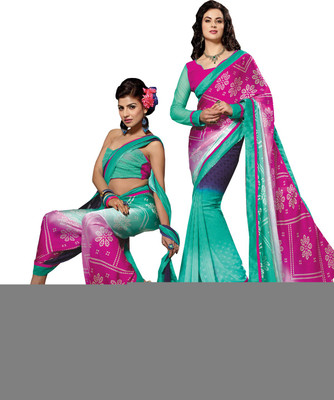 

Lovelylook Printed Daily Wear Jacquard, Chiffon Saree(Pink, Green)