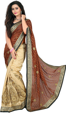 

Four Seasons Applique, Self Design Fashion Jacquard, Art Silk Saree(Brown)