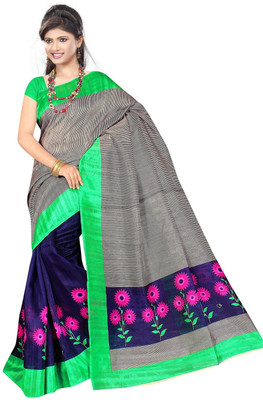 

Parisha Printed Daily Wear Art Silk Saree(Blue, Green), Navy blue & green