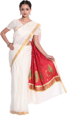 

Darps Self Design Balarampuram Cotton Saree(Multicolor), Cream